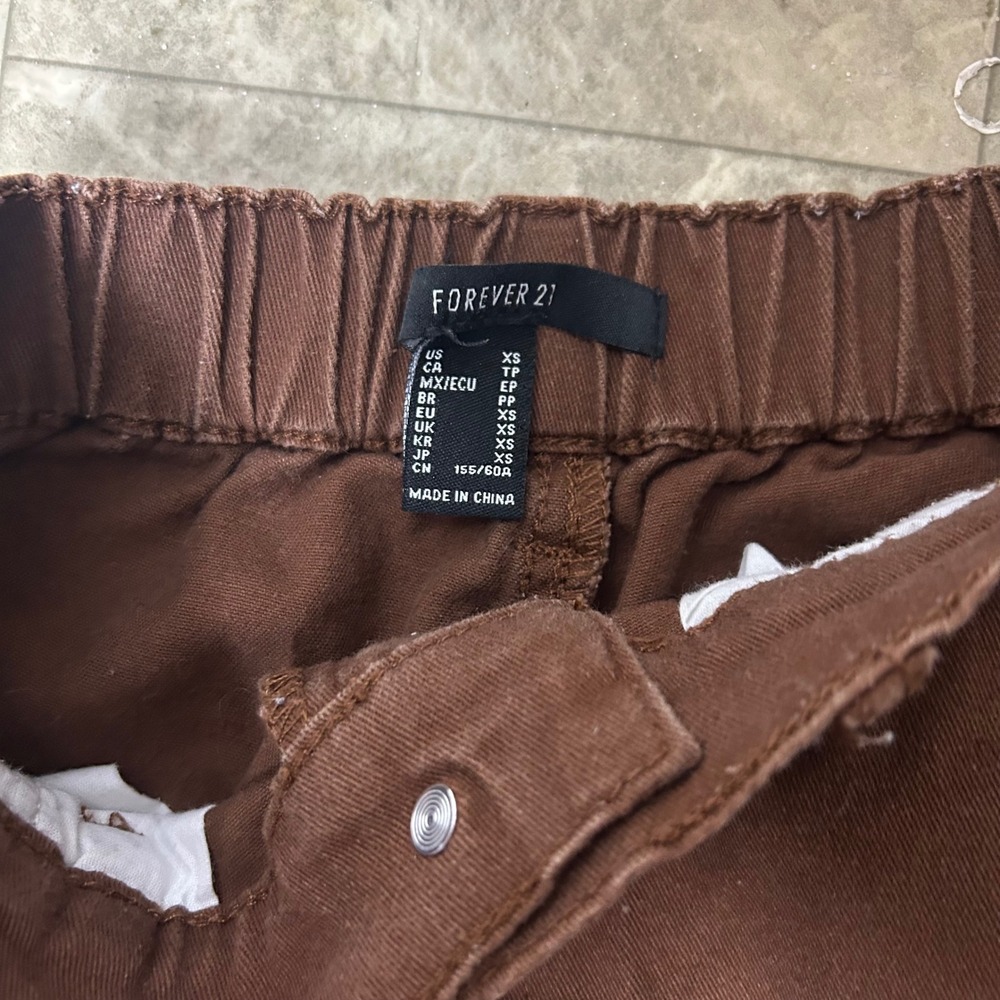 Forever 21 Wide Leg Pants Womens XS Brown High Rise Elastic Waist Skater Utility - Picture 2 of 7